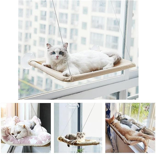 Cat Purrfect Perch, 2023 New Cat Bed Window, Cat Window Hammock Window Perch, Safety Cat Shelves Space Saving Window Mounted Cat Seat for Window Perch for Large Indoor Cats (F-Khaki)