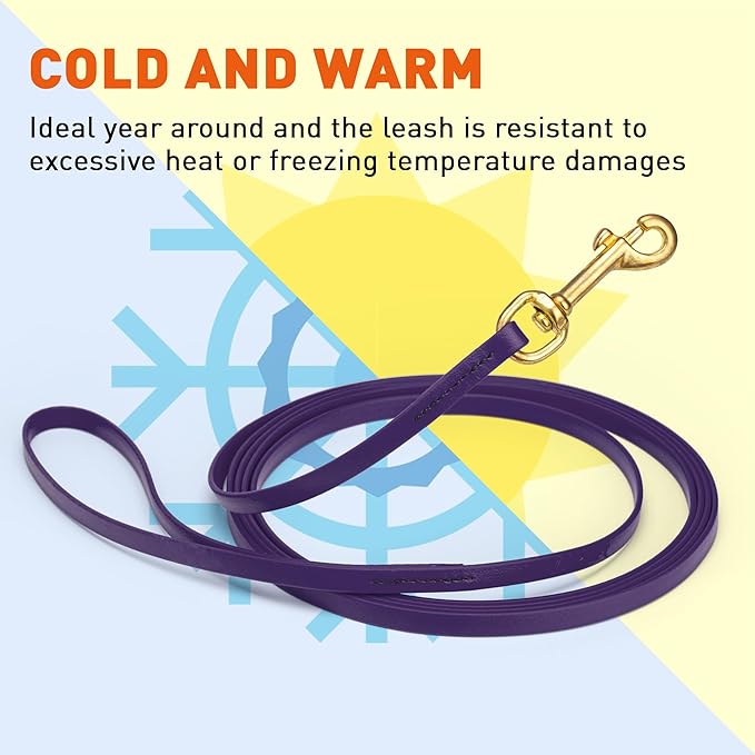 Viper Biothane K9 Working Dog Leash Waterproof Lead for Tracking Training Schutzhund Odor-Proof Long Line with Solid Brass Snap for Puppy Medium and Large Dogs, 20ft Violet Purple