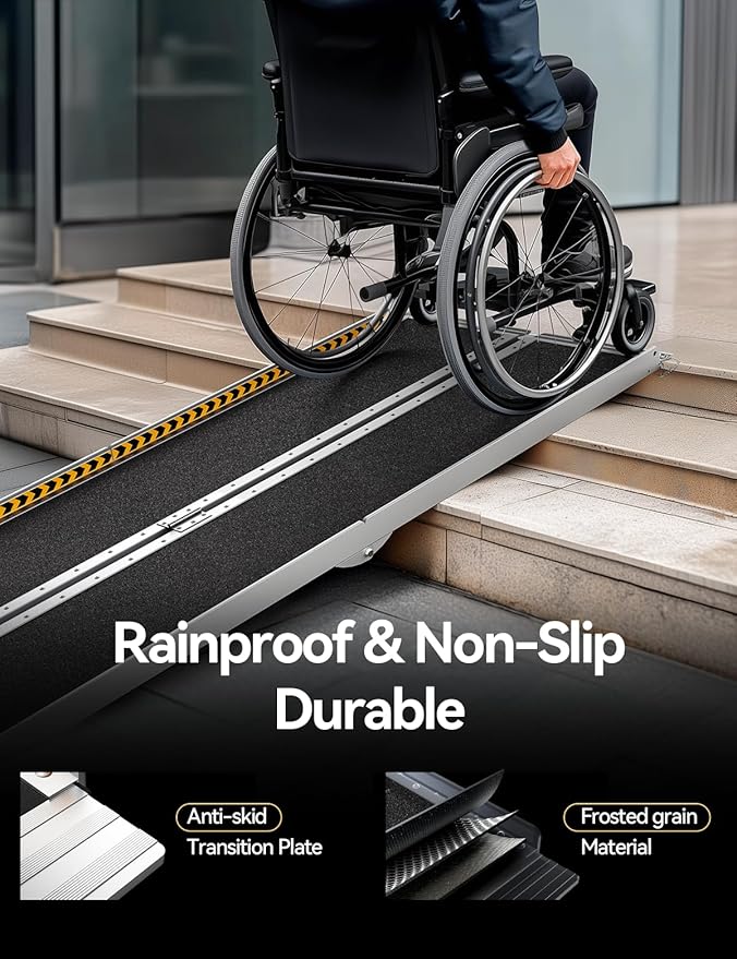 FACHNUO 5 Feet Portable Wheelchair Ramp, Non-Skid Aluminum Handicap Ramps with Handle, Folding Threshold Wheel Chair Ramp for Home Steps, Stairs, Entry, Threshold, Doorways, Scooter, 800LBS Capacity