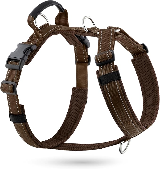 No Pull Dog Harness with Handle, Soft Mesh Padded Adjustable for Small Medium Large Dogs | Reflective Easy Walk Harness with Front Clip for Training, Running & Outdoor (Chocolate, L)
