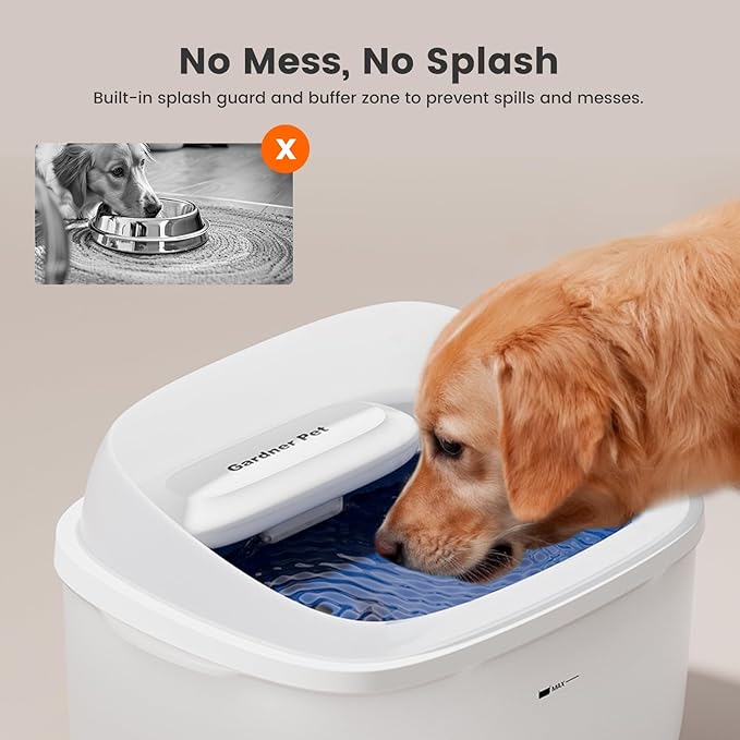Gardner Pet Dog Water Fountain for Large Dogs, 8L/2.1Gal Large Capacity Automatic Dog Water Bowl Dispenser with Vortex Circulation, UV&Maifan Stone Filter, Quiet Dog Water Bowl(Without Adapter)