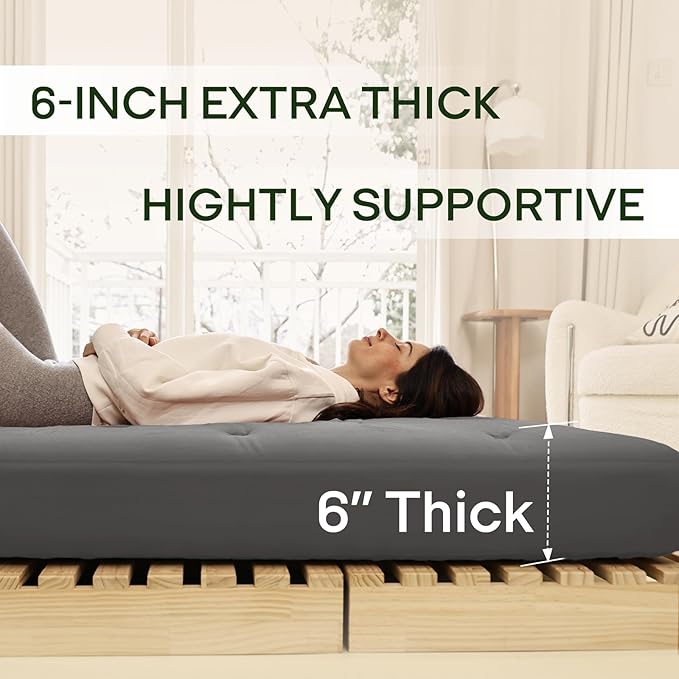 ZonLi Japanese Floor Futon Mattress Queen Size 60"x 80",100% Cotton Cover 6'' Thicken Tatami Mattress,Foldable Sleeping Pad,Portable Dormitory Tatami Mat,Roll Up Floor Lounger Bed for Adult (Grey)