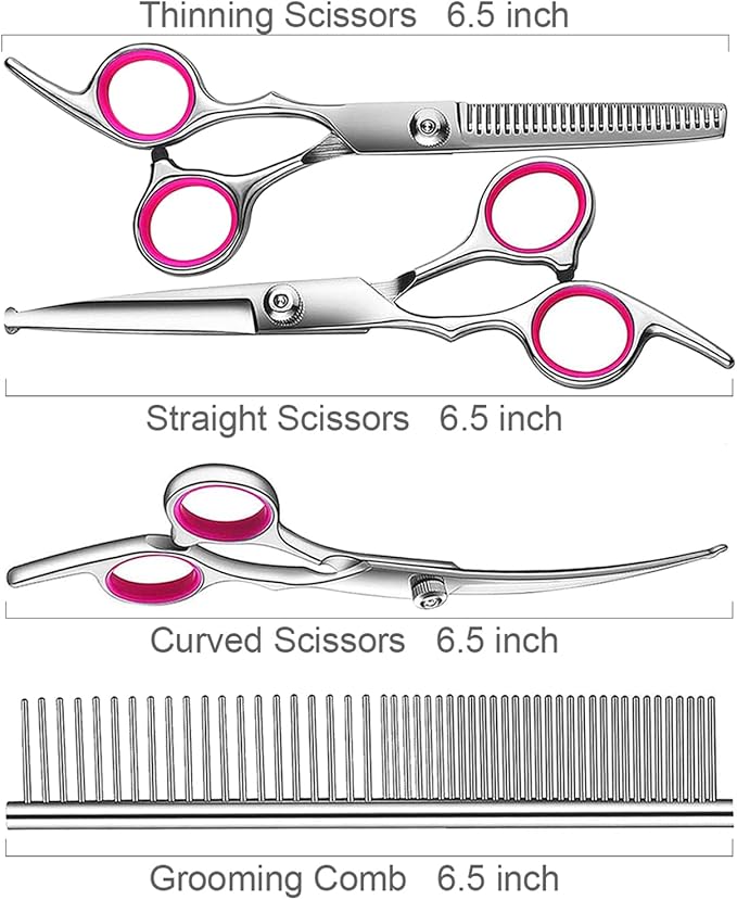 5 in1 Dog Grooming Scissors Kit, Professional Dog Scissors for Grooming with Safety Round Tips, Titanium Coated Grooming Shears for Dogs Cat Pet At Home
