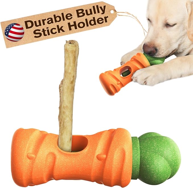 KADTC 2 in 1 Extra-Large Size Durable Dog Bully Stick Holder and Indestructible Carrot Bone Chew Toy for Medium/Large Aggressive Chewers Breed Dogs