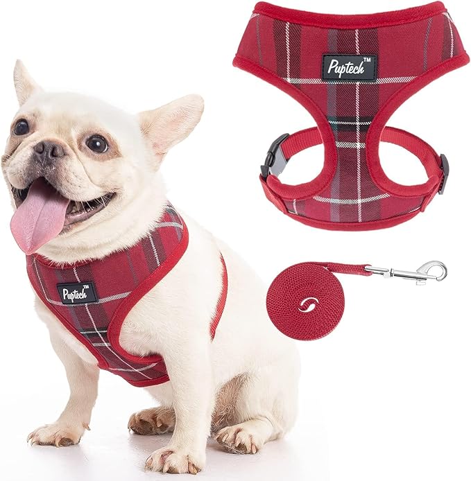 PUPTECK Soft Mesh Dog Harness and Leash Set Pet Puppy Cat Comfort Padded Vest No Pull Harnesses, Red, L