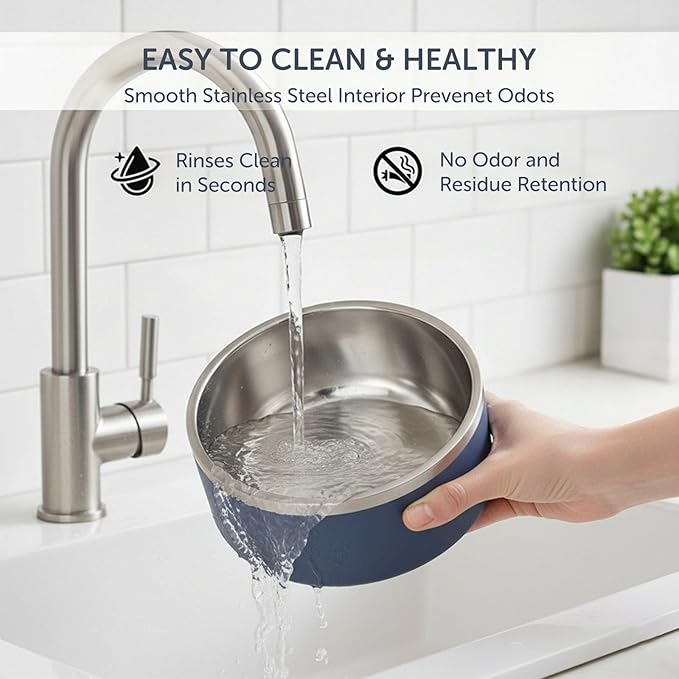 Dog Bowls, Stainless Steel Dog Food and Water Bowl for Small to Large Breed, Anti-Slip, Dishwasher Safer, Rust-Resistant, Easy to Clean, Weighted Durable Metal Bowl (Navy, 64 oz)