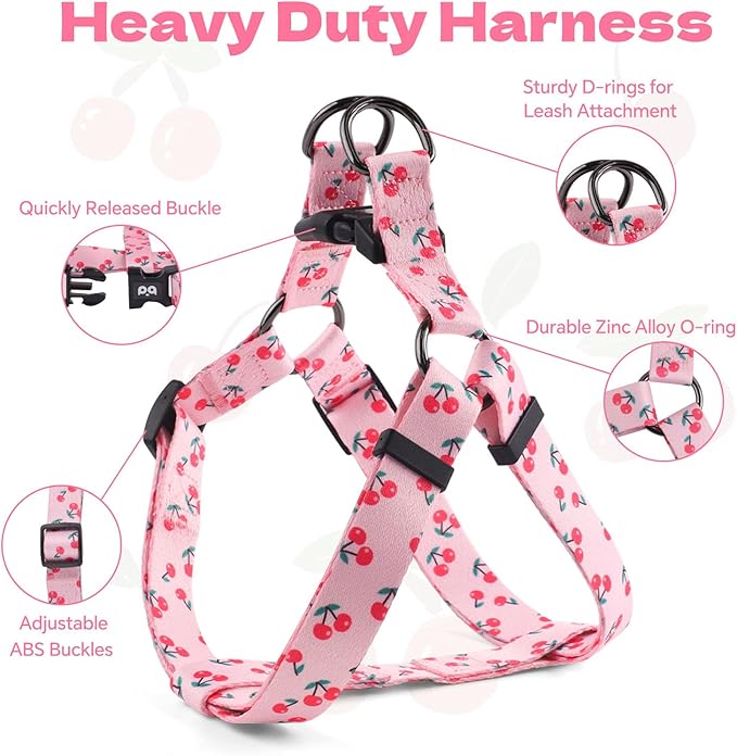 QQPETS Dog Harness Leash Set Adjustable Heavy Duty No Pull Halter Harnesses for Small Medium Large Breed Dogs Back Clip Anti-Twist Perfect for Walking (M(19"-26" Chest Girth), Sakura Pink)