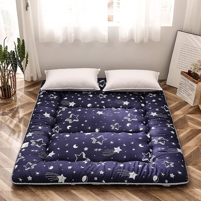 MAXYOYO Navy Star Futon Mattress Japanese Tatami Mat Foldable Bed Portable Camping Mattress Kids Sleeping Pad Floor Lounger Couch Bed, Full