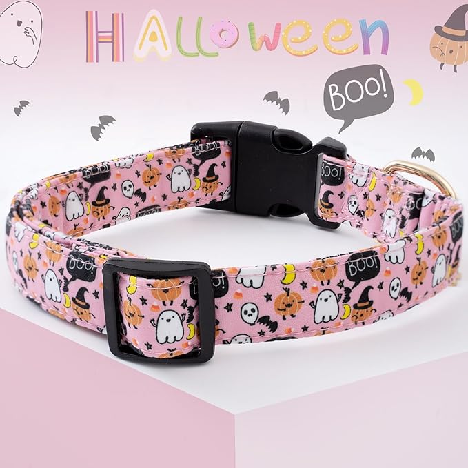 Faygarsle Halloween Fall Dog Collar for Small Medium Large Dogs Fashionable Cute Collar for Male Female Dogs Pink Cotton Dog Collar Spectre Pumpkin Pattern M