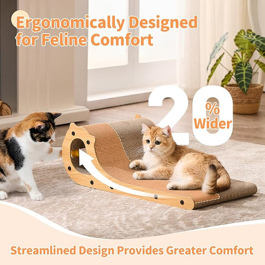 Cat Scratcher Bed, 2 in 1 Cardboard Scratching Board for Indoor Cats, Scratch Couch Lounge with Bell Ball Toy for Double-Sided Usability