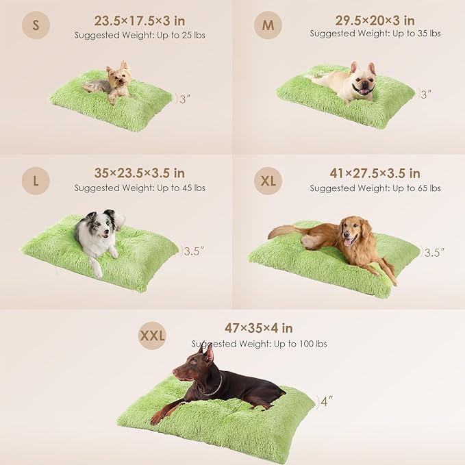 EHEYCIGA Fluffy Dog Crate Bed for Medium Dogs, Plush Faux Fur Crate Pad, Calming Anti Anxiety Medium Dog Bed, Washable Soft Warm Mat with Non-Slip Bottom, Green