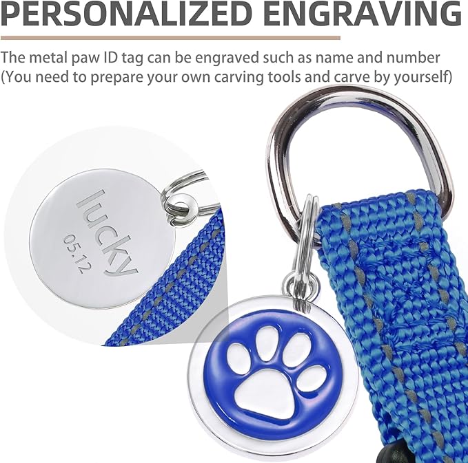 PUPTECK No Pull Dog Harness Soft Adjustable Basic Nylon Step in Puppy Vest Outdoor Walking with ID Tag, Reflecive Navy Blue, S