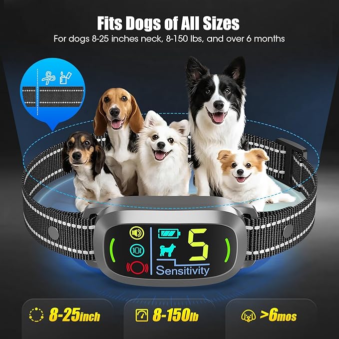 Smart AI Bark Collar for Large Medium Small Dogs, Anti Barking Device with 5 Training Modes, Exclusive Forced Bark-Stopping, Rechargeable Dog Bark Collar with 5 Sensitivity & IP67 Waterproof