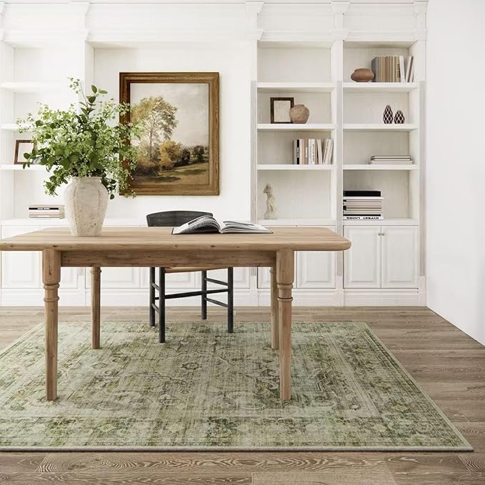 Washable Boho Area Rugs for Bedroom: 3'x5' Entry Rug Stain Resistant Tribal Distressed Accent Rug Non Slip Low Pile Soft Small Carpets for Entryway Living Room Bedside Kitchen Office Foyer Entrance