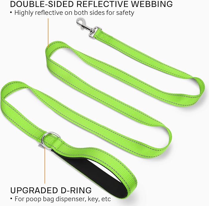 Joytale Dog Leash Heavy Duty for Large Medium Dogs, 6 FT Reflective Nylon Pet Walking Lead with Soft Padded Handle, Durable & Tangle Free for Training, Running & Safety Control, Green