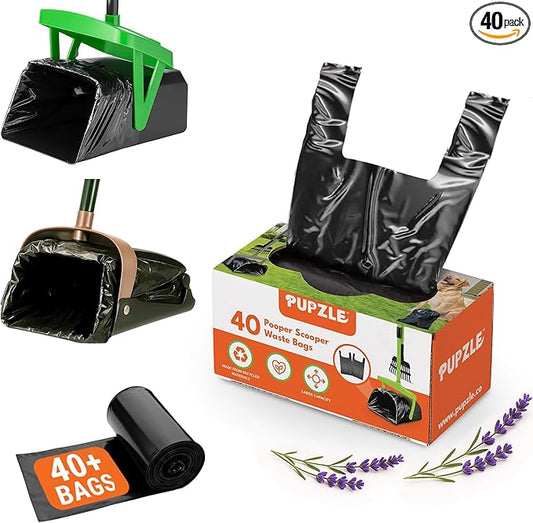 Pupzle Bags for Arm & Hammer, FUSBUNTY, MXF, and TIMINGILA Pooper Scoopers, 40 Pooper Scooper Bags Refill for Swivel Bin, Black (Black)