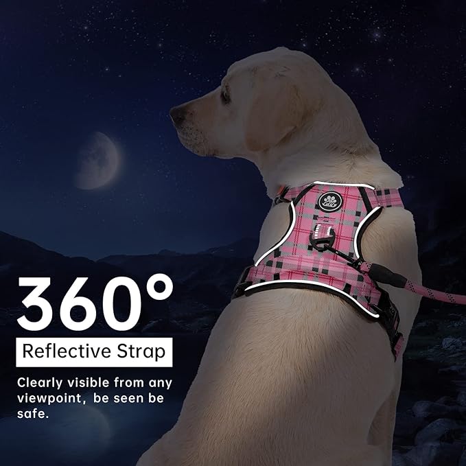 IVY&LANE No Pull Dog Harness with Leash Set, Reflective No Choke Pet Vest,Adjustable Oxford Dog Vest Harness with Easy Control Handle for Large Dogs (Checkered Pink,XL)
