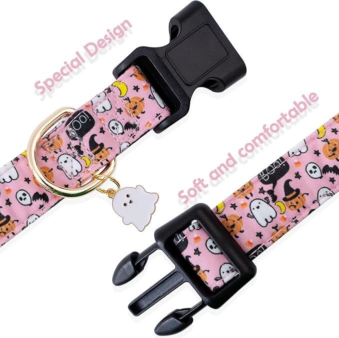 Faygarsle Halloween Fall Dog Collar for Small Medium Large Dogs Fashionable Cute Collar for Male Female Dogs Pink Cotton Dog Collar Spectre Pumpkin Pattern M