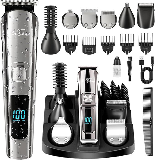 Brightup Beard Trimmer for Men - Electric Razor & Shaver, Cordless Hair Clippers Trimmers Set, IPX7 Waterproof Mens Grooming Kit for Shaving Face, Mustache, Body, Ear, Nose Hair Trimmer, Gifts for Men