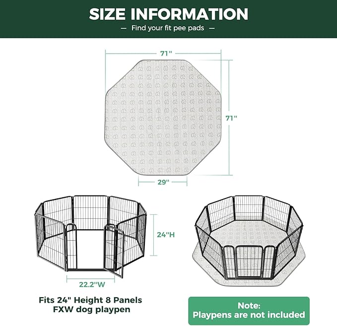 FXW Washable Pee Pads for Dogs, Puppy Pads with Super Absorbent, Specifically Designed for FXW Rollick/Homeplus 24inch 8 Panels Dog Playpen, 29" Octagon, Khaki, 1 Pack