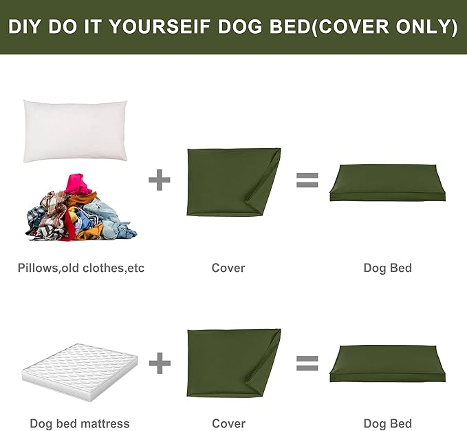 Dog Bed Covers Replacement Washable, Waterproof Dog Bed Cover with Zipper, 44Lx32Wx3H inch Durable Oxford Pet Bed Cover for Outdoor/Indoor Use, Cover Only, Army Green