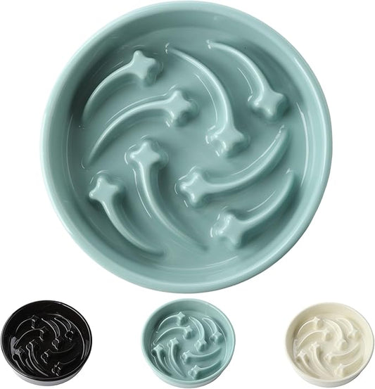 Ceramic Slow Feeder Dog Bowls Large Breed, 2 Cups Slow Eating Dog Bowl, Anti-Gulping Pet Food Bowl Reduce Choking, Heavy Puzzle Maze Design Pet Dishes for Fast Eaters, 8.3 inch - Light Green