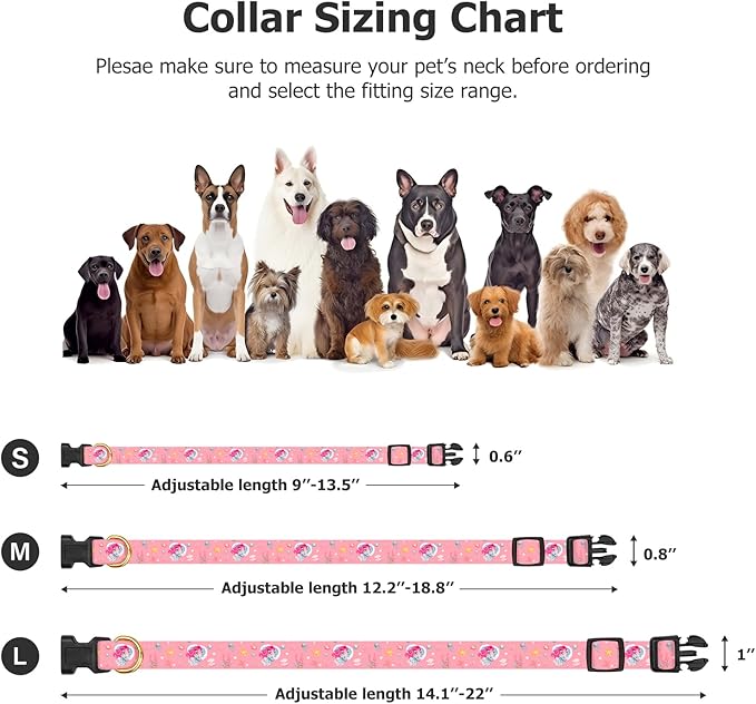 Handmade Dog Collar for Small Medium Large Dogs,Pink Mermaid with Pendant Fall and Winter Fashions Dog Collar (Large)