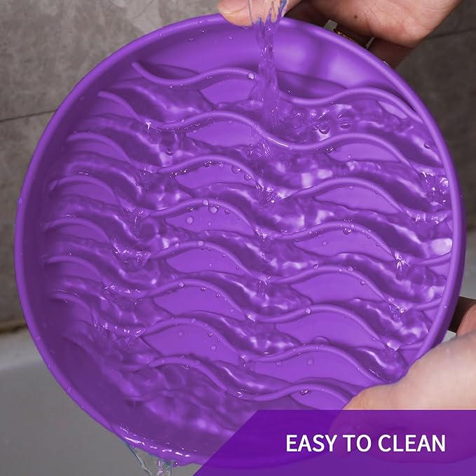 Slow Feeder Dog Bowls, Silicone Food Bowl Anti-Gulping, Pets Puppy Slow Feeder with Suction Cups, Dishwasher Microwave Safe for All Small Medium Dogs, Wave Design Purple