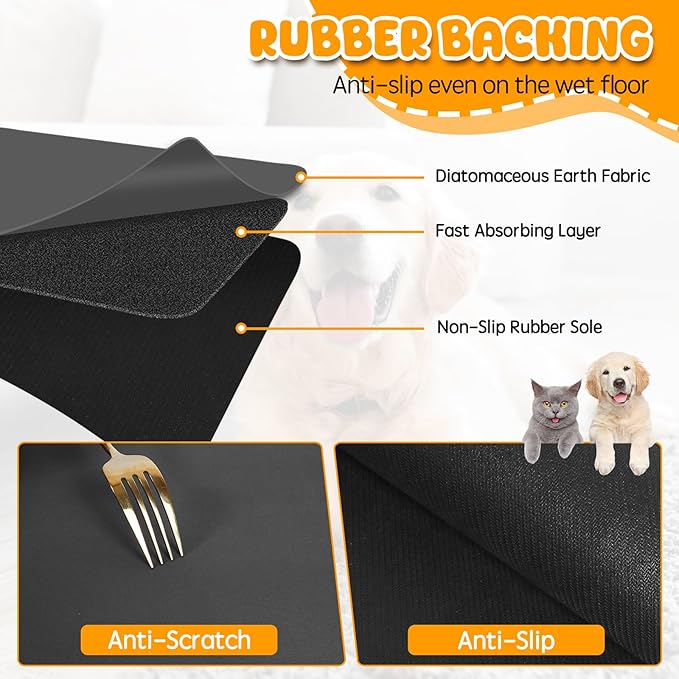 Dog Food Mat, 36" x 24" Extra Large Absorbent Dog Mat for Food and Water, Non Skid Cat Bowl Mat, No Stains Quick Dry for Pet Water Dispenser Pet Supplies for Messy Drinkers