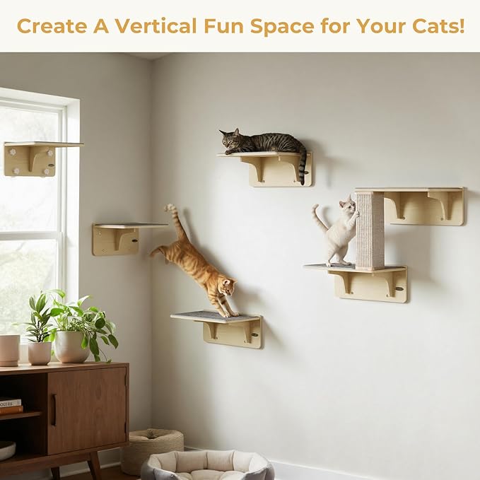 Pecute 2-in-1 Cat Window Perch & Wall Shelves, Cat Hammock Window with Solid Wood, Strong Suction Cup, Washable Cover Mat, Kitten Window Seat Indoor, Cats Perch Bed for Birds Watching Inside,16"x10"