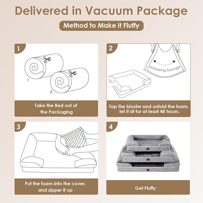 EHEYCIGA Orthopedic Dog Beds for Large Dogs, Waterproof Memory Foam Large Pet Bed with Sides, Non-Slip Bottom and Egg-Crate Foam Dog Couch Bed with Washable Removable Cover, Grey