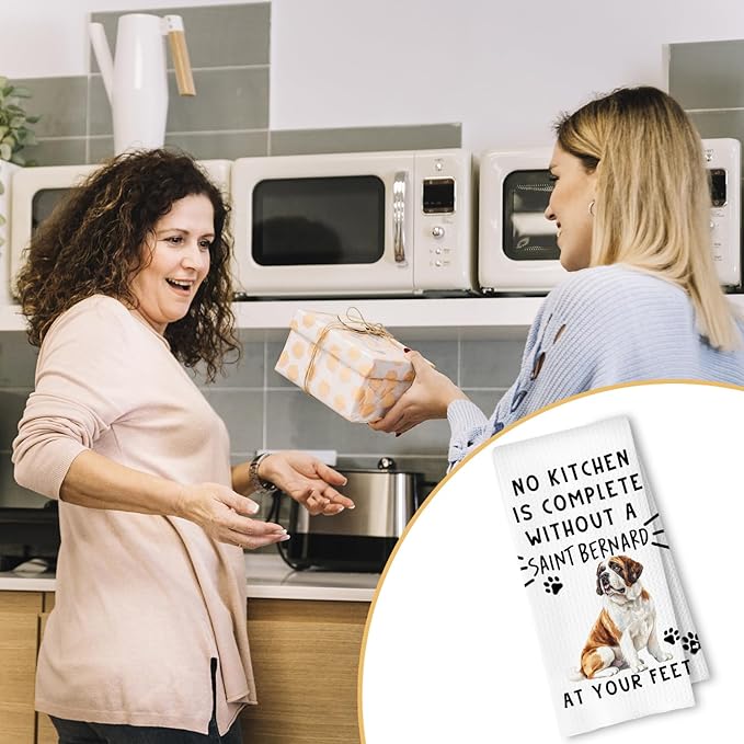 Saint Bernard Funny Dog Kitchen Towels for Women- Saint Bernard Waffle Weave Hand Towels,A Kitchen is Not Complete Without A Saint BernardDish Towel for Bathroom,Dog Lovers Gift,16×24 Inch