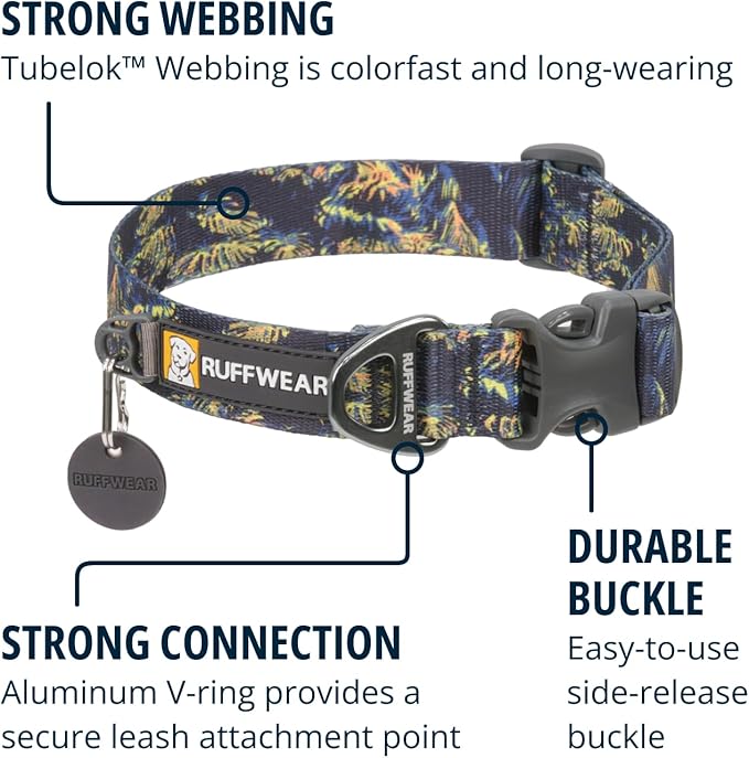 Ruffwear, Front Range Dog Collar, Adjustable Tubelok Webbing, Lightweight, Side Release Buckle, Aluminum V-Ring, Durable for Everyday Use, Deep Jungle, 14"-20"