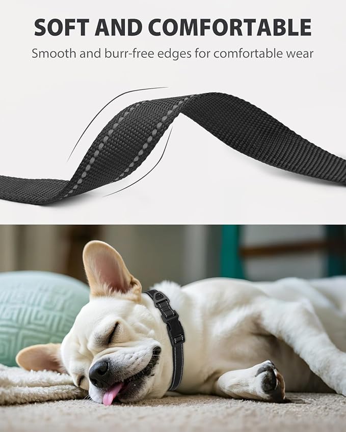 Joytale Small Dog Collar, Reflective and Adjustable Nylon Collar with Quick-Release Buckle, Lightweight No-Choke Design for Small Dogs, Black, 5/8" Width