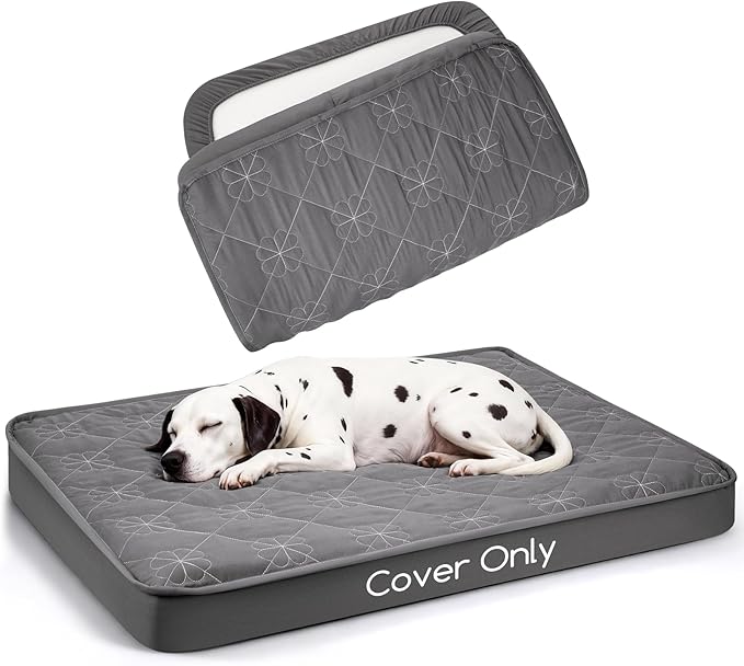 Dog Bed Cover Replacement Washable, Waterproof Dog Bed Sheets,Ultra Soft Pet Pillow Cover Quilted,Removable Pet Bed Liner - 35x44 Inches,Grey