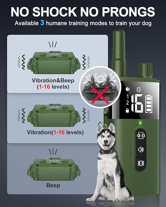 No Shock Dog Training Collar with Remote 3300FT, Dog Vibration Collar with Controller Beep and Vibrate Only, Safe Lock Waterproof Rechargeable Vibrating Collars for Dogs(10-120 lbs)-No Prongs
