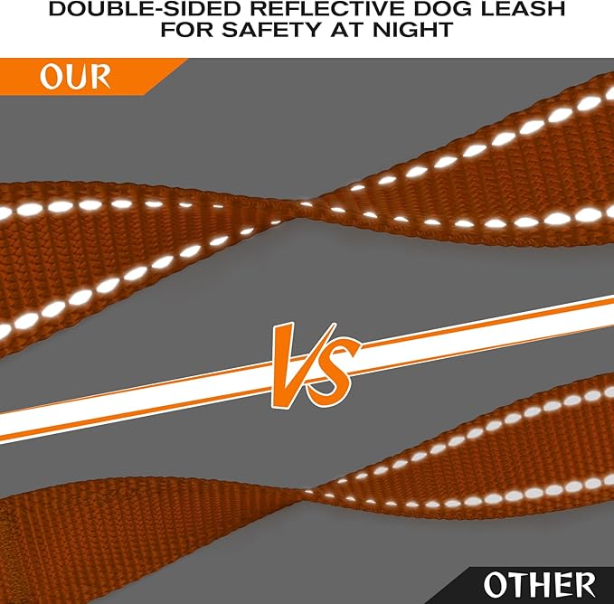Joytale Dog Leash Heavy Duty for Large Dogs That Pull, Double Handle for Traffic Control, Double-Sided Reflective Leashes for Large Medium Dogs Night Safety, 6FT, Orange