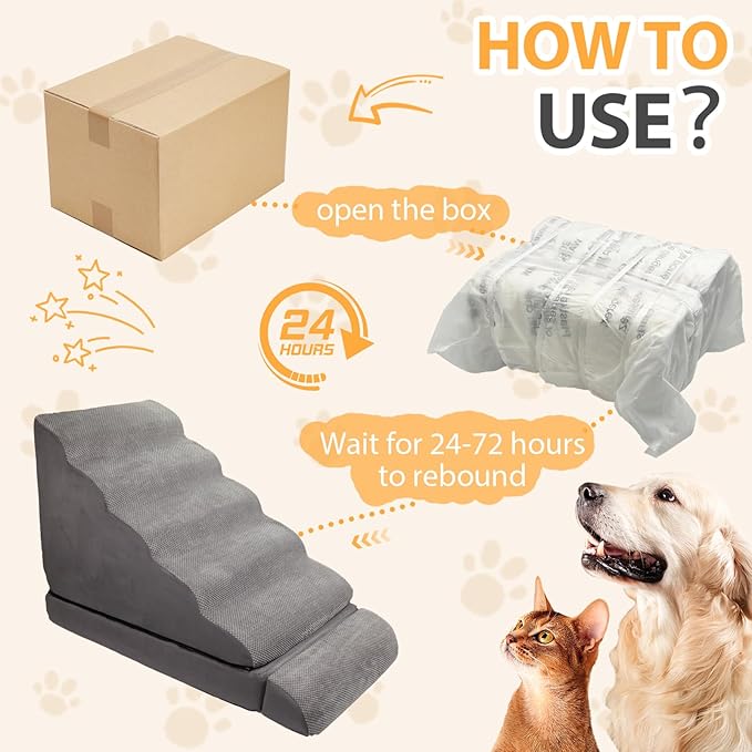 Dog Stairs/Steps for High Beds up to 30-36 inches, 30 Inch Height Pet Steps for Small Dogs/Old Pets, 30D Foam Dog Ladder for Large Dogs, Non-Slip Dog Ramp for Bed, Grey