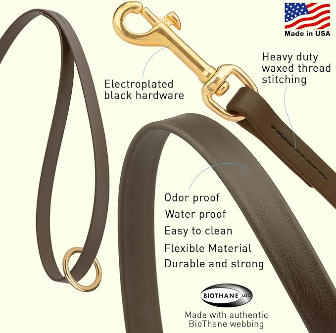 Viper Biothane K9 Working Dog Leash Waterproof Lead for Tracking Training Schutzhund Odor-Proof Long Line with Solid Brass Snap for Puppy Medium and Large Dogs 4ft, Dark Chocolate Brown