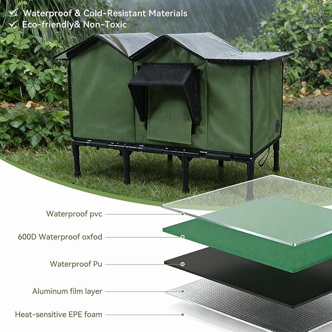 Outdoor Heated Cat House for Outside, Winter Insulated Weatherproof Shelter, 30"x14"x20", Extra Large Elevated with for Multiple Feral Kitties