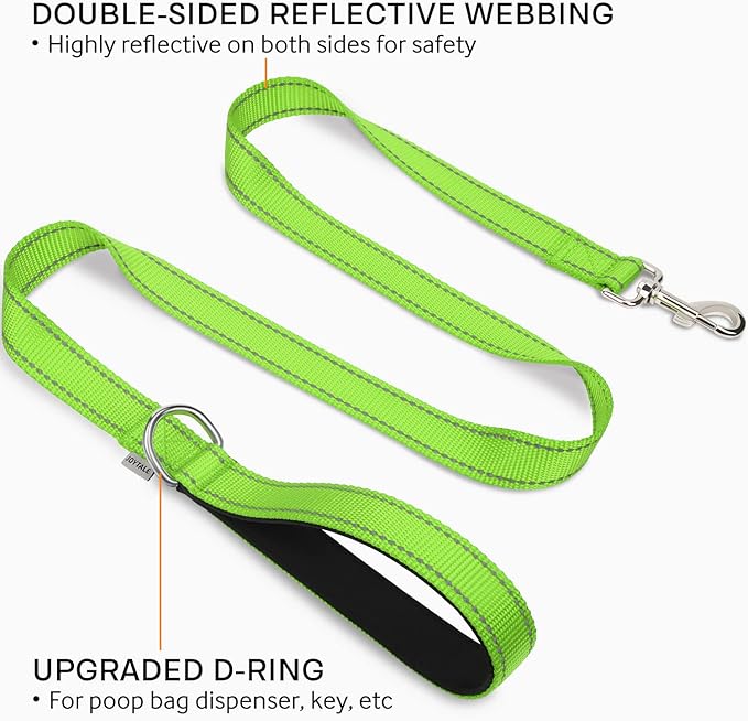 Joytale Dog Leash Heavy Duty for Large Medium Dogs, 5 FT Reflective Nylon Pet Walking Lead with Soft Padded Handle, Durable & Tangle Free for Training, Running & Safety Control, Green