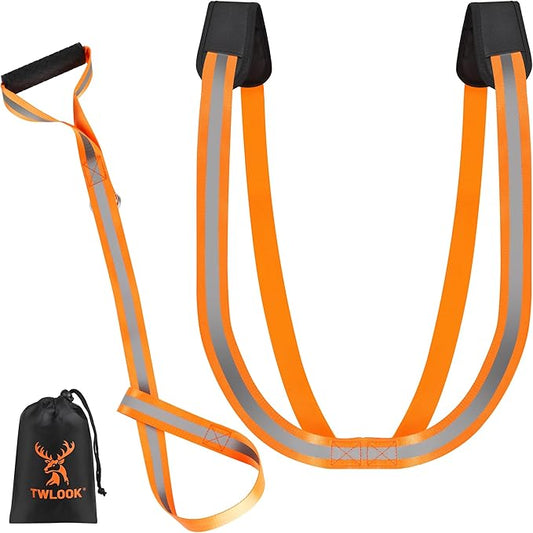 Deer Drag Harness & Rope – Heavy Duty 480lbs Capacity, Reflective Orange Hunting Gear with Comfortable Shoulder Strap, Soft Handle – Essential for Dragging Deer, Elk, Boar – Gift for Hunters