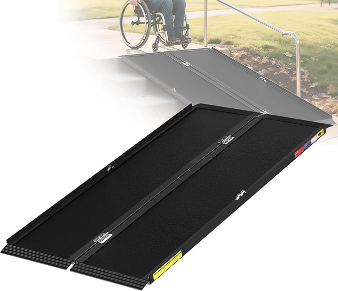 5FT Portable Wheelchair Ramp with Quick-Lock, Black Seamless Non-Slip Aluminum Folding Handicap Ramp,Threshold Ramp for Doorways, Wheel Chair Ramp for Home Steps