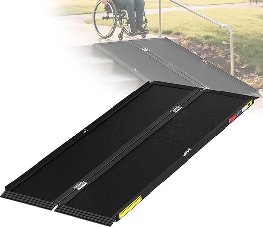 5FT Portable Wheelchair Ramp with Quick-Lock, Black Seamless Non-Slip Aluminum Folding Handicap Ramp,Threshold Ramp for Doorways, Wheel Chair Ramp for Home Steps