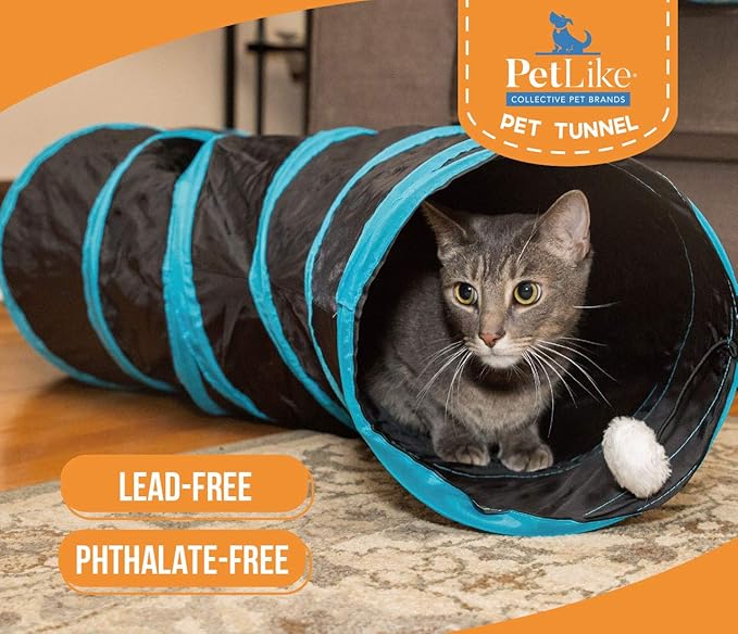 PetLike Cat Tunnel (with Interactive Cat Toy and Catnip Toy) for Indoor Cats Collapsible Pop-up Pet Tube Peek Hole Hideaway Play Toys for Cats with Ball