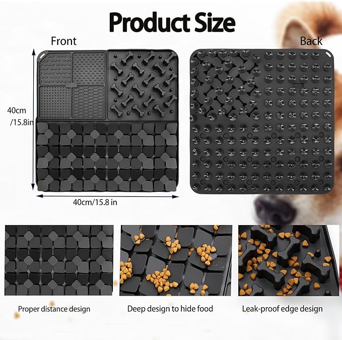 Silicone Snuffle Mat for Dog,Slow Feeder Lick Mat with Suction Cups for Slow Eating,Encourages Natural Foraging Skill,Relieving Stress,Pet Sniffing Mat for Small/Medium/Large Dog Cat (Black)