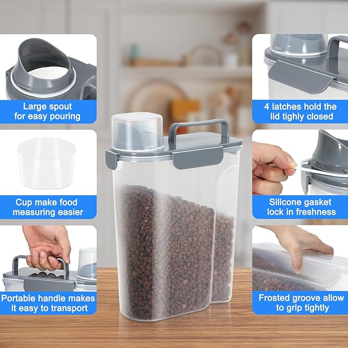 TBMax 2 Pack Cat Dog Food Storage Containers 10 to 14 Lbs, Portable Travel Pet Container Dispenser with Easy-Pouring Spout & Cup, Airtight Bird Seed Container Dog Treat Storage Bin