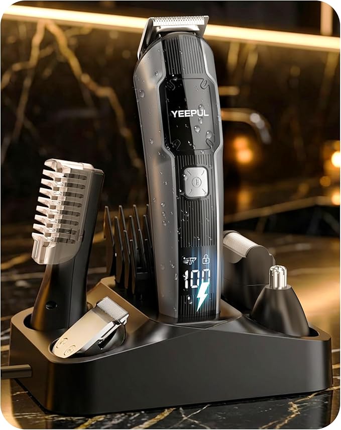 [2026 Upgrade] Beard Trimmer for Men, 12-in-1 Cordless Grooming Kit with Charging Dock, Professional Barber Hair Clippers, IPX7 Waterproof Body Groomer, Electric Razor for Nose/Ear/Mustache/Facial