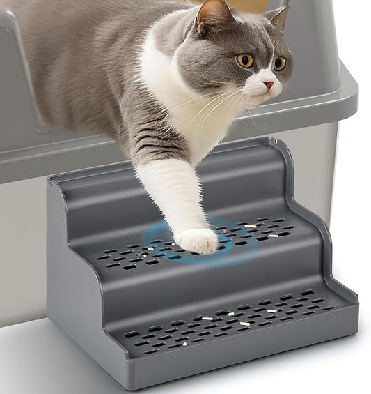 Litter Box Step,Litter Box Ramp/Catcher, Anti-Tracking, Easy to Clean Cat Ramp for Older Cats and Small Cats (Dark Gray)
