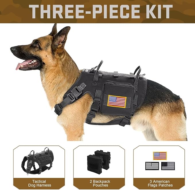 Forestpaw Dog Harness Medium Sized,Tactical Dog Harness with Handle,No Pull Military Style Service Dog Vest with Pockets Adjustable for Medium Dogs,Black,Chest 15.5-25.5"